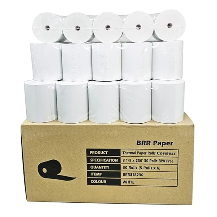 (30 Coreless Rolls - 50 GSM) 3 1/8 x 230 Thermal Paper Receipt Rolls fits all Clover POS Cash Register Printers for TSP500 TSP600 TSP 700 TSP2000 CT S300 from BuyRegisterRolls by BuyRegisterRolls - Used - Acceptable condition