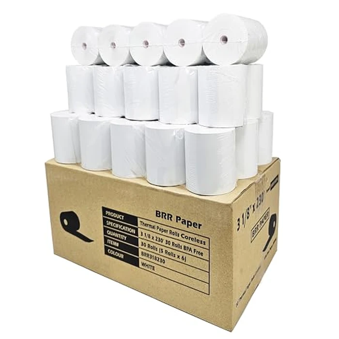 (30 Coreless Rolls - 50 GSM) 3 1/8 x 230 Thermal Paper Receipt Rolls fits all Clover POS Cash Register Printers for TSP500 TSP600 TSP 700 TSP2000 CT S300 from BuyRegisterRolls by BuyRegisterRolls - Image 2