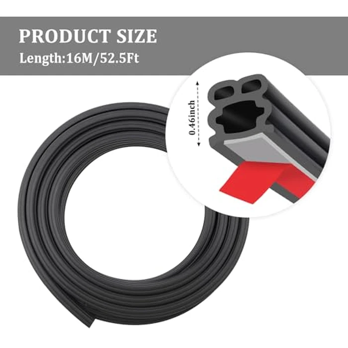 52.5Ft Car Door Seal,Thickened Rubber Automotive Weather Stripping for Hoods,Trunks,Windows,Universal Soundproof Car Weather Stripping Car Accessories for Most Car,Truck,SUV (52.5Ft) by Stacool - Image 2