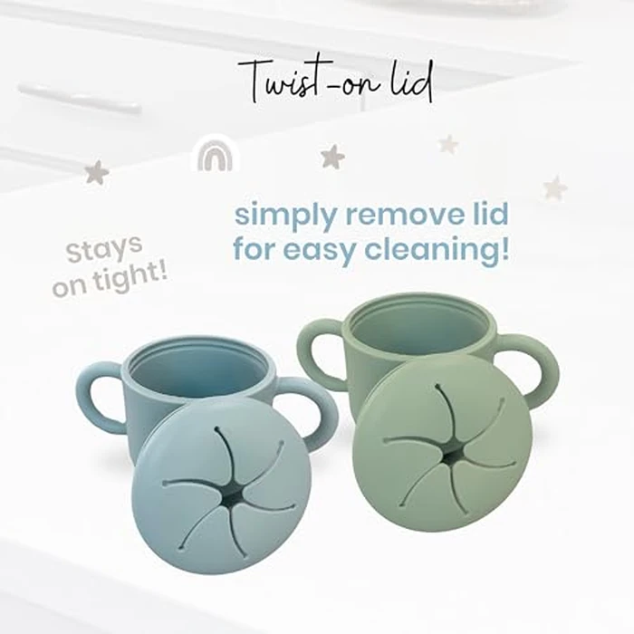 Baby Bliss 2 Pack Toddler Snack Container, Canadian Mom Owned, Snack Cups Toddler No Spill, Silicone Baby Snack Cup, Toddler Travel Essentials, Snack Containers for Kids, BPA Free (Sage/Dusty Teal) by Baby Bliss - Image 5