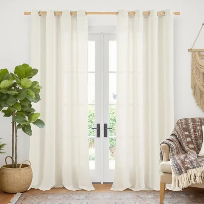 YoungsTex Ivory Linen Curtains 90 Inches Long for Bedroom Grommet Top Light Filtering Privacy Linen Textured Window Semi Sheer Drapes, 2 Panels, 52x90 Inch by YoungsTex - Used - Like New condition - CA$37.61