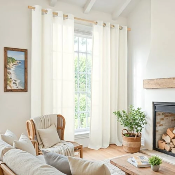 YoungsTex Ivory Linen Curtains 90 Inches Long for Bedroom Grommet Top Light Filtering Privacy Linen Textured Window Semi Sheer Drapes, 2 Panels, 52x90 Inch by YoungsTex - Image 2