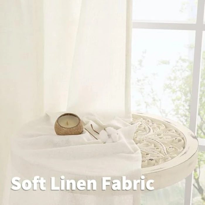 YoungsTex Ivory Linen Curtains 90 Inches Long for Bedroom Grommet Top Light Filtering Privacy Linen Textured Window Semi Sheer Drapes, 2 Panels, 52x90 Inch by YoungsTex - Image 5