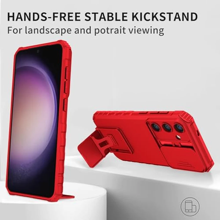 Asuwish Phone Case for Samsung Galaxy S24 5G with Tempered Glass Screen Protector and Slide Camera Cover Kickstand Stand Slim Protective Mobile Hard Cell Accessories S 24 24S G5 Women Men Red by Asuwish - Image 5