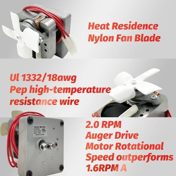 Upgraded 2.0 RPM Auger Motor Replacement Compatible with Traeger, Pit Boss, Camp Chef, Z Grills Pellet Grills - 110V 60Hz Heavy Duty High Torque Feeder Drive Motor for Jams & Low Temp Issues by Meatender - Image 3