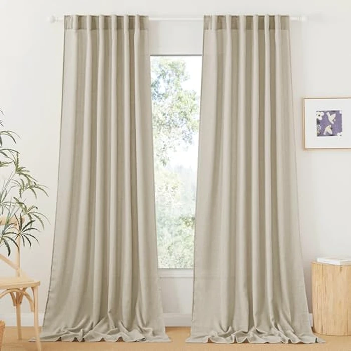 RYB HOME Semi Sheer Curtains 102 inches Long, Back Tab Light Filtering Half Privacy Window Curtains & Drapes for Bedroom Living Room, Beige, W 52 x L 102 inches, 2 Panels Set by RYB HOME - Used - Very Good condition