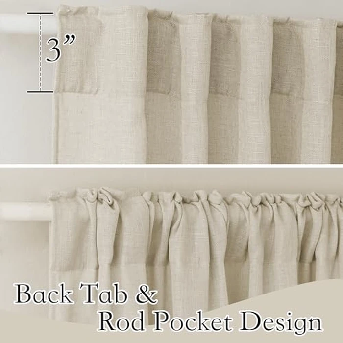 RYB HOME Semi Sheer Curtains 102 inches Long, Back Tab Light Filtering Half Privacy Window Curtains & Drapes for Bedroom Living Room, Beige, W 52 x L 102 inches, 2 Panels Set by RYB HOME - Image 2