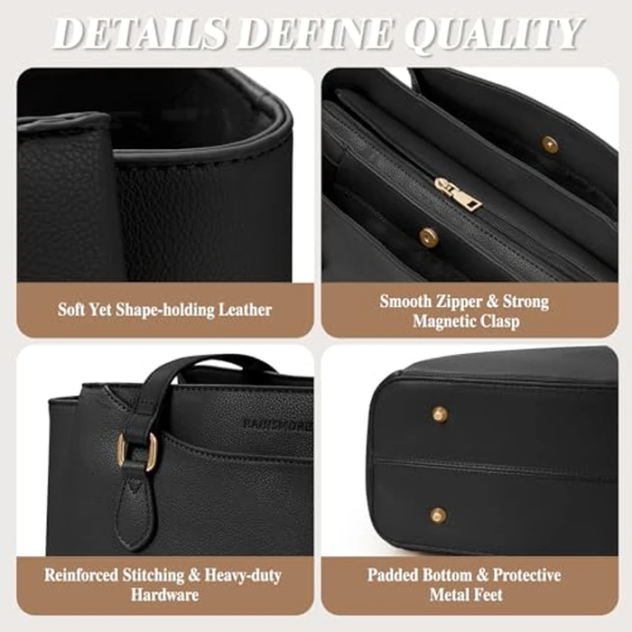 RAINSMORE Laptop Bags for Women 15.6 Inch Work Tote Bags Womens Laptop Purse Waterproof PU Leather Laptop Briefcase for Office Computer Bag Women Travel Handbag, Black by RAINSMORE - Image 6