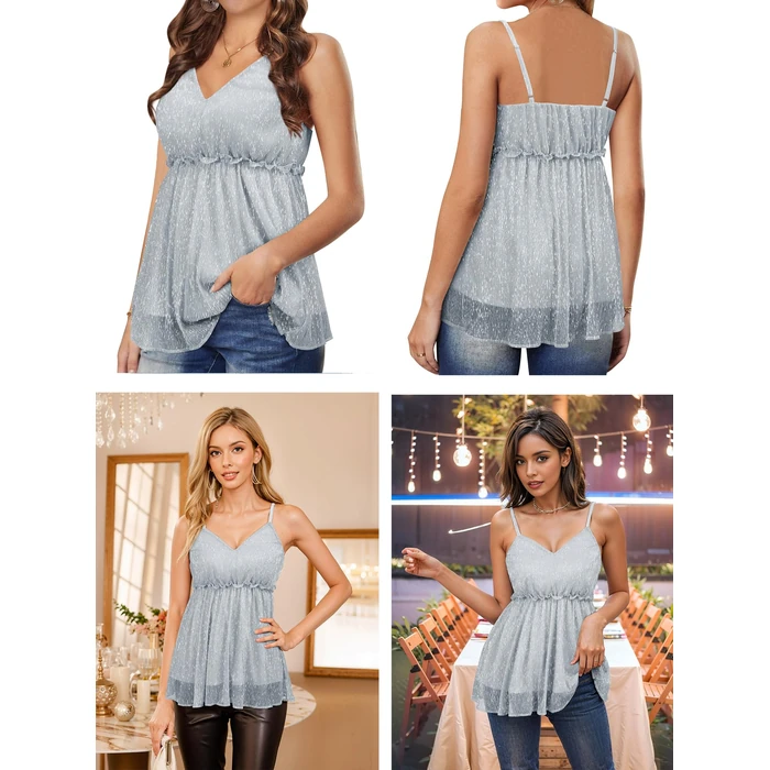 Nlife Women Sparkly Peplum Top Glitter V Neck Sleeveless Blouse Flattering Cami Shimmer Party Date Night Holiday Club Outfit by Nlife - Image 4