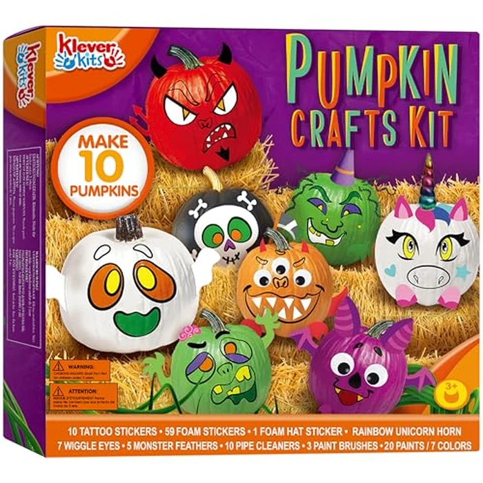 Klever Kits Halloween Arts and Craft Pumpkin Painting Kit, Party Favors for Kids, Halloween Pumpkin Decorating for Party Supplies, DIY Coloring Activities School Games by Klever Kits - Used - Like New condition - CA$15.30