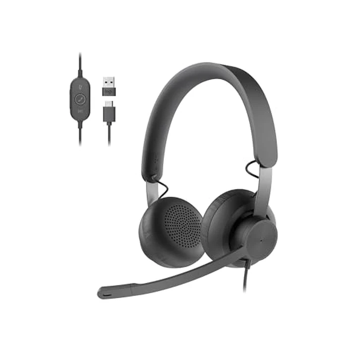 Logitech Zone 750 Wired On-Ear Headset with Advanced Noise-Canceling Microphone, Simple USB-C and Included USB-A Adapter, Plug-and-Play Compatibility for All Devices, Graphite by Logitech - Used - Like New condition - CA$81.39