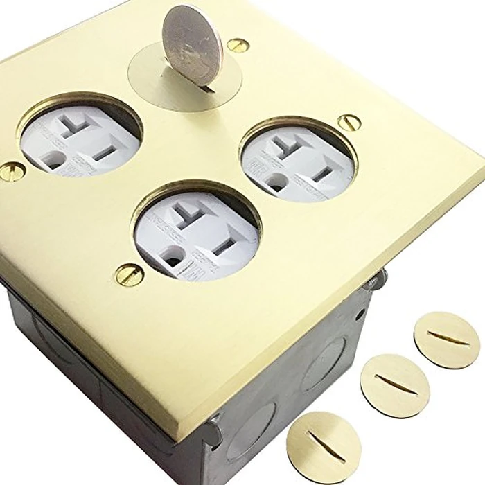 ENERLITES - 705510-C-STICKERED Screw Cap Cover Floor Box kit, 5” x 5” 2-Gang Cover, 20A Tamper-Weather Resistant Receptacle Outlets, Watertight Gasket, Corrosive Resistant Hardware, UL Listed, 975510-C, Brass Brass 2-Gang by ENERLITES - Image 3