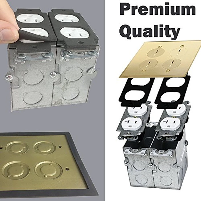 ENERLITES - 705510-C-STICKERED Screw Cap Cover Floor Box kit, 5” x 5” 2-Gang Cover, 20A Tamper-Weather Resistant Receptacle Outlets, Watertight Gasket, Corrosive Resistant Hardware, UL Listed, 975510-C, Brass Brass 2-Gang by ENERLITES - Image 4