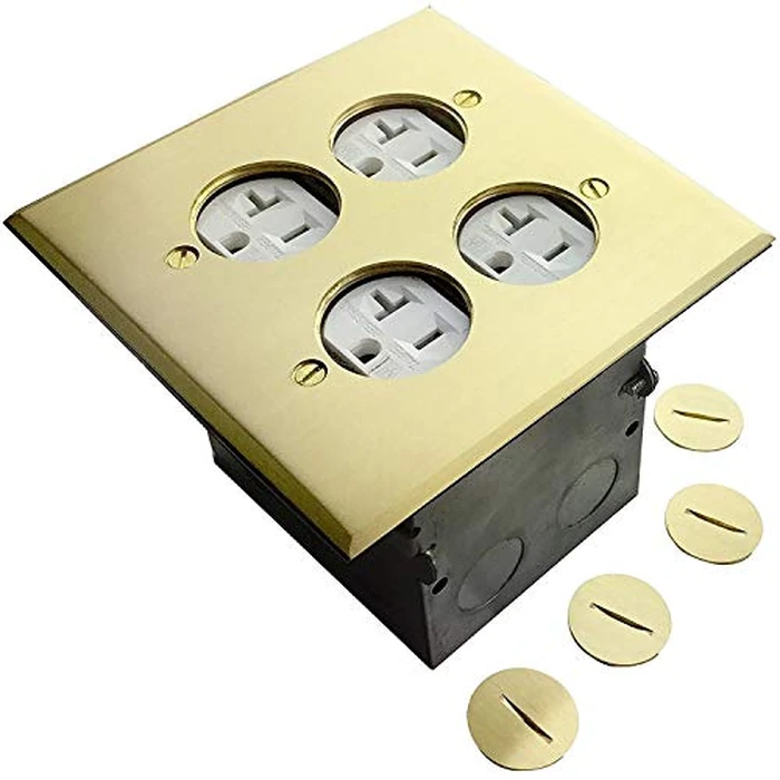 ENERLITES - 705510-C-STICKERED Screw Cap Cover Floor Box kit, 5” x 5” 2-Gang Cover, 20A Tamper-Weather Resistant Receptacle Outlets, Watertight Gasket, Corrosive Resistant Hardware, UL Listed, 975510-C, Brass Brass 2-Gang by ENERLITES - Image 8