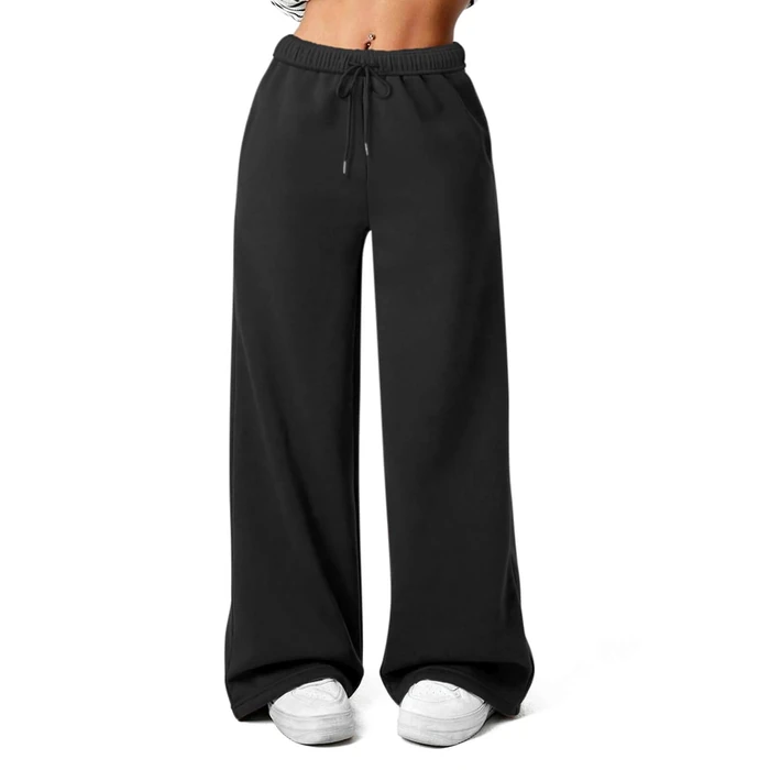 FACDIBY Fleece Lined Sweatpants for Women Wide Leg High Waisted Sweat Pants Baggy Drawstring Sherpa Straight Leg Lounge Pants Black S by FACDIBY - Used - Like New condition