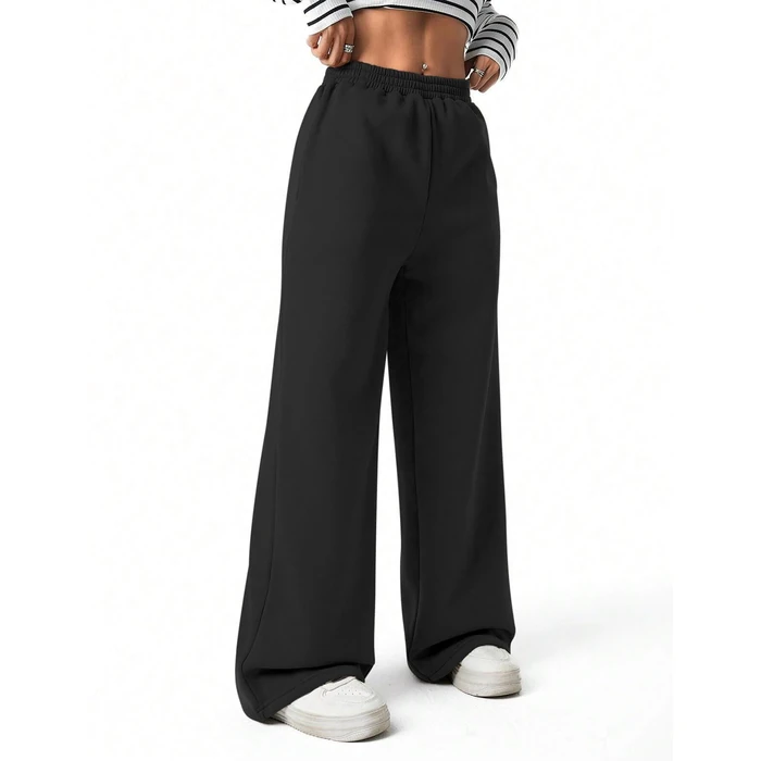 FACDIBY Fleece Lined Sweatpants for Women Wide Leg High Waisted Sweat Pants Baggy Drawstring Sherpa Straight Leg Lounge Pants Black S by FACDIBY - Image 3