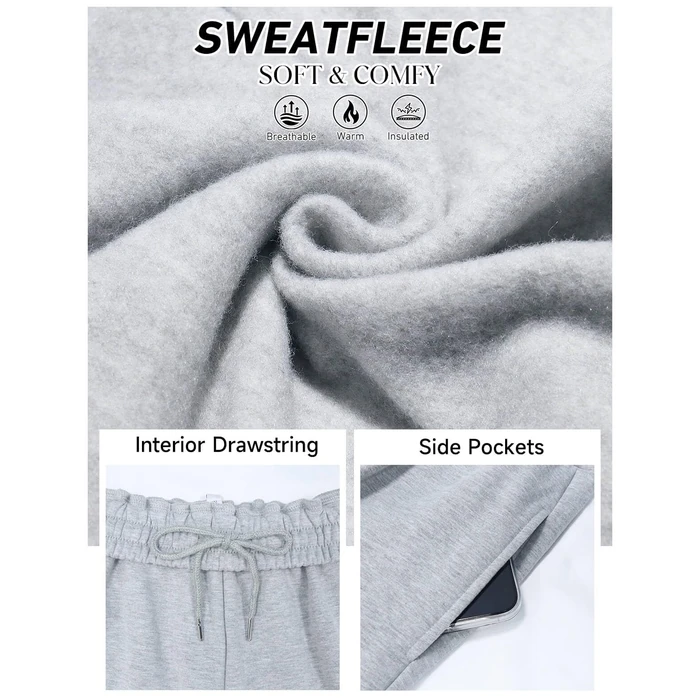 FACDIBY Fleece Lined Sweatpants for Women Wide Leg High Waisted Sweat Pants Baggy Drawstring Sherpa Straight Leg Lounge Pants Black S by FACDIBY - Image 6