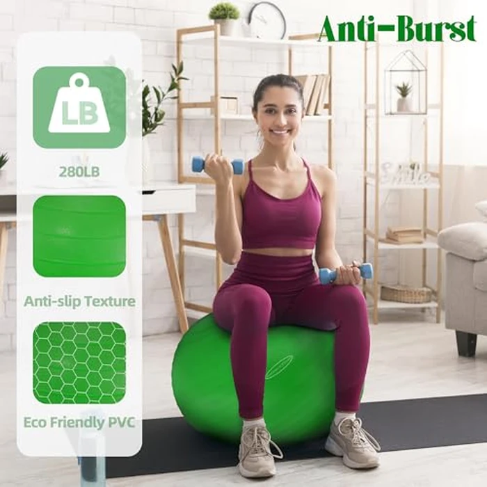 BalanceFrom Anti-Burst and Slip Resistant Exercise Ball Yoga Ball Fitness Ball Birthing Ball with Quick Pump, 2,000-Pound Capacity, Green, 26-inch, L by Fitvids - Image 4