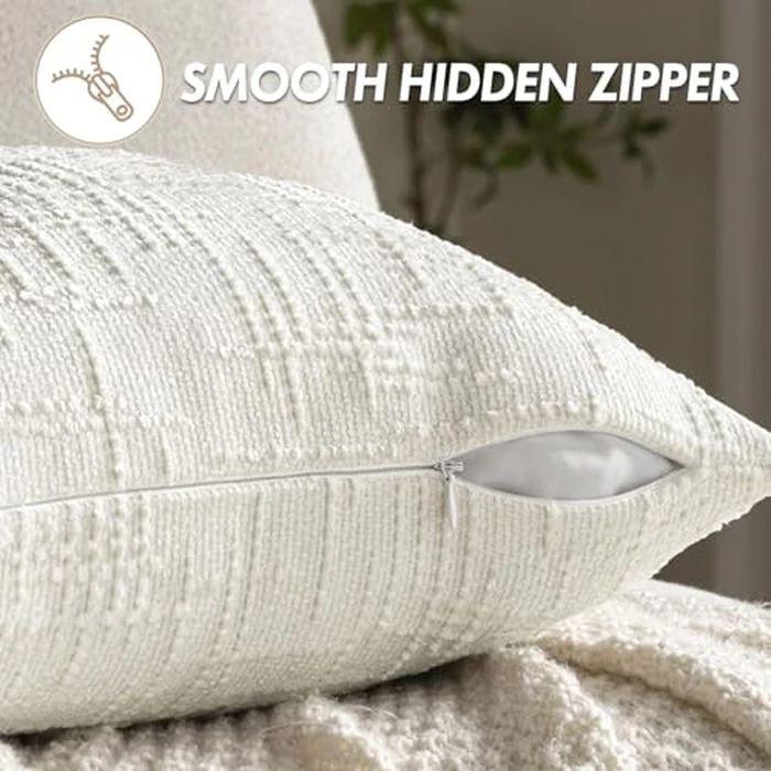 MIULEE Textured Throw Pillow Covers Thick Chenille Decorative Pillows Cream White 20x20 Inch Set of 2 Modern Boho Farmhouse Home Decor Neutral Cushion Covers for Couch Sofa Living Room Bedroom by MIULEE - Image 7