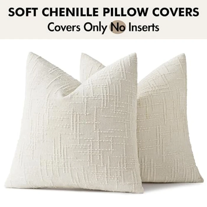 MIULEE Textured Throw Pillow Covers Thick Chenille Decorative Pillows Cream White 20x20 Inch Set of 2 Modern Boho Farmhouse Home Decor Neutral Cushion Covers for Couch Sofa Living Room Bedroom by MIULEE - Image 8