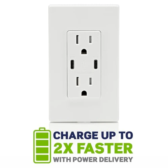 Leviton USB Dual Type C 60W (6 Amp) Receptacle, 20 Amp Tamper-Resistant Outlet, T5836-00B, Brown by Leviton - Image 3