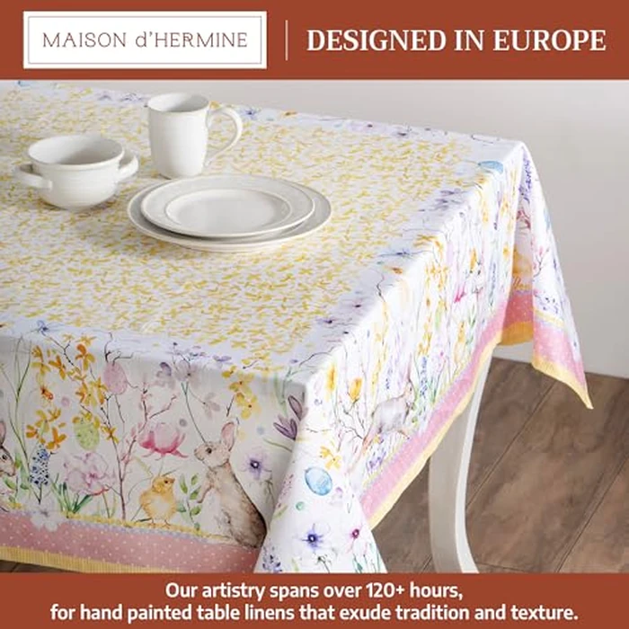 Maison d' Hermine Table Cloth Rectangle Table 100% Cotton 54 x 72 Inches Tablecloth Reusable Decorative for Dining Kitchen Room Farmhouse Home Gifts for Mothers Day Spring Summer - Easter Zest by Maison d' Hermine - Image 2