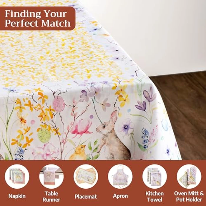 Maison d' Hermine Table Cloth Rectangle Table 100% Cotton 54 x 72 Inches Tablecloth Reusable Decorative for Dining Kitchen Room Farmhouse Home Gifts for Mothers Day Spring Summer - Easter Zest by Maison d' Hermine - Image 4