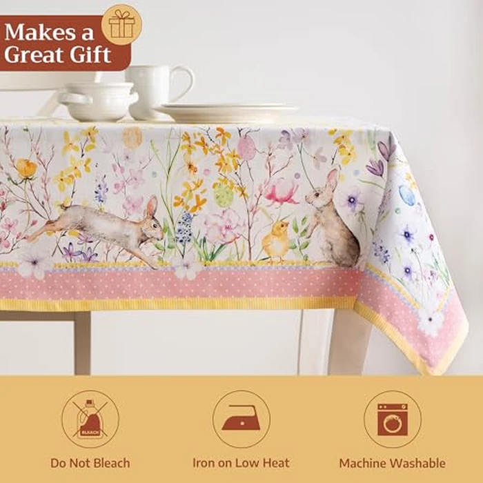 Maison d' Hermine Table Cloth Rectangle Table 100% Cotton 54 x 72 Inches Tablecloth Reusable Decorative for Dining Kitchen Room Farmhouse Home Gifts for Mothers Day Spring Summer - Easter Zest by Maison d' Hermine - Image 5