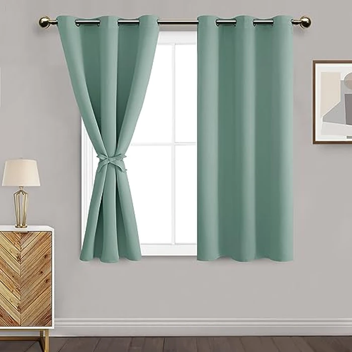 DWCN Short Thermal Insulated Short Curtains with Tiebacks for Kitchen - Grommet Room Darkening Drapes for Coffee Shop, Set of 2 Panels, 38 x 45 Inch Length, Sage by DWCN - Image 1