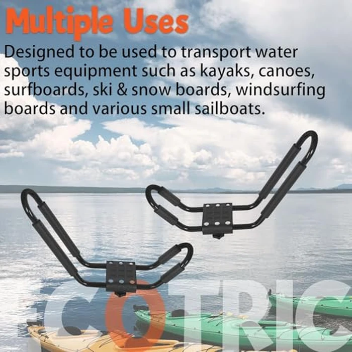 ECOTRIC Universal Kayak Roof Rack J-Bar Rack HD Kayak Carrier Holder Canoe Boat Surf Ski Board Roof Top Mounted on Crossbar for Car SUV Truck - Set of 2 by ECOTRIC - Image 3
