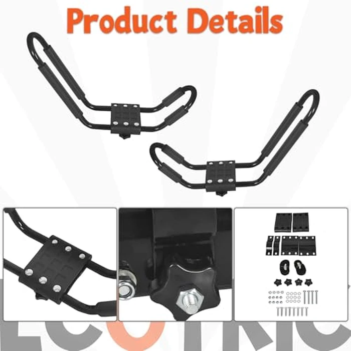 ECOTRIC Universal Kayak Roof Rack J-Bar Rack HD Kayak Carrier Holder Canoe Boat Surf Ski Board Roof Top Mounted on Crossbar for Car SUV Truck - Set of 2 by ECOTRIC - Image 6