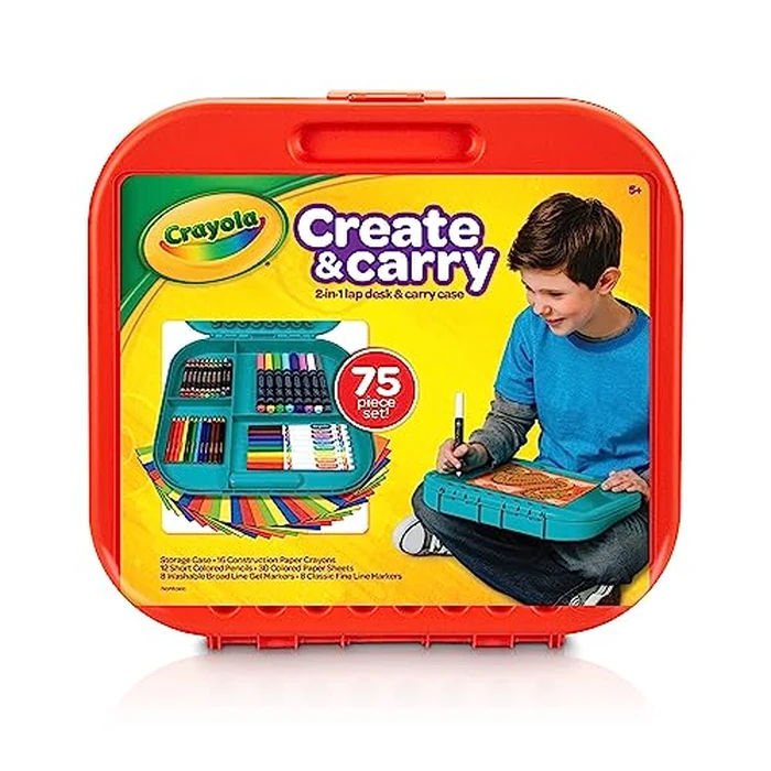 Crayola Create 'N Carry Travel Art Set for Kids (75pcs), 2-in-1 Lap Desk & Carrying Case, Essential Art Supplies Kit, Spring Crafting, Gift for Kids by Crayola - Used - Very Good condition - US$19.38