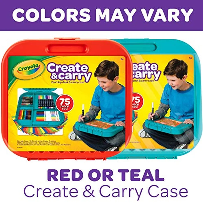 Crayola Create 'N Carry Travel Art Set for Kids (75pcs), 2-in-1 Lap Desk & Carrying Case, Essential Art Supplies Kit, Spring Crafting, Gift for Kids by Crayola - Image 3