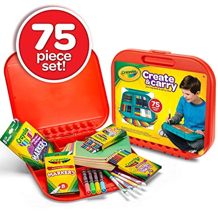 Crayola Create 'N Carry Travel Art Set for Kids (75pcs), 2-in-1 Lap Desk & Carrying Case, Essential Art Supplies Kit, Spring Crafting, Gift for Kids by Crayola - Image 5