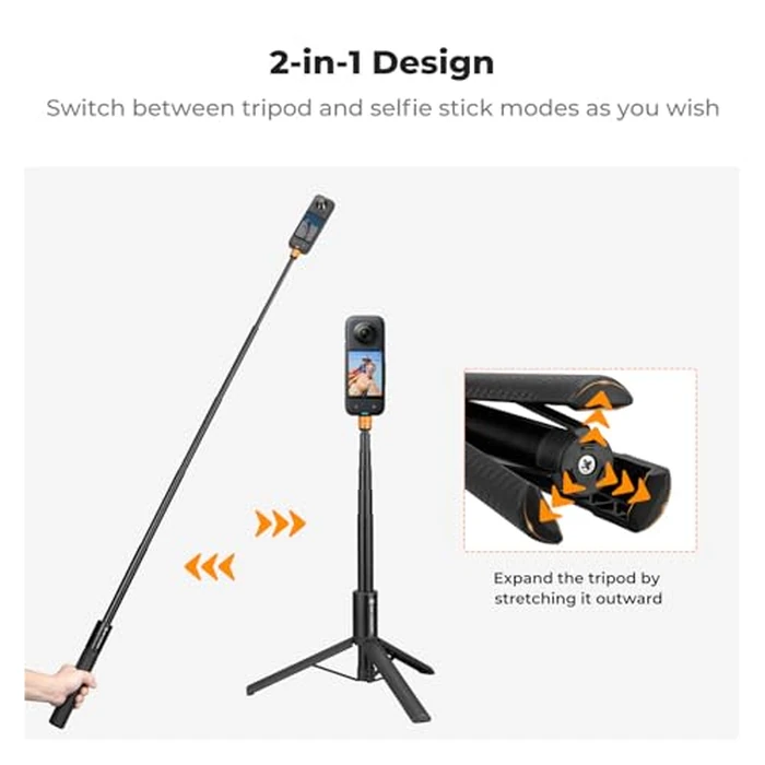 K&F Concept MS21 Invisible Selfie Stick, Extension Long Pole(120cm/47.2in) Compatible with Insta360 X5/X4/X3 GoPro Hero 13/12/11 DJI OSMO 360 Pocket 4/3, 1/4" Extended Monopod with GoPro Adapter by K&F CONCEPT - Image 2