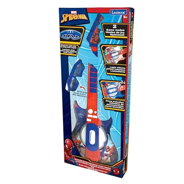 Lexibook, Spider-Man, Light-Up Electronic Guitar with Microphone, Glasses with Microphone, melodies, 2 Game Modes, MP3 Input, Blue/red, K260SP by LEXiBOOK - Used - Like New condition - US$37.99