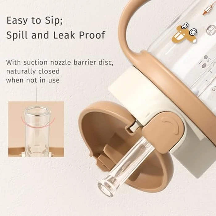 Evorie Tritan Spill Proof Toddler Straw Sippy Cup, 10 oz for Baby and Toddlers 1-3 Years Old, No Spill Straw Water Bottle with Removable Handles, Ideal for School, BPA-Free, Choco Car(NEW) by Evorie - Image 3