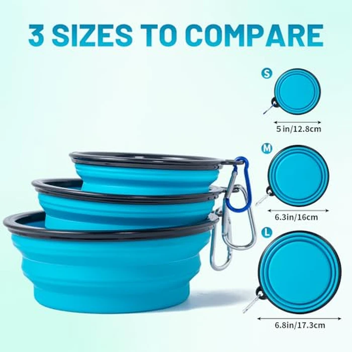 SLSON Dog Bowls Pet Collapsible Bowl with Cover Lids,2 Pack Dog Travel Bowls Portable Foldable Cat Water Dish Bowl for Pets Walking Parking Camping (Light Blue and Green, Medium) by SLSON - Image 2