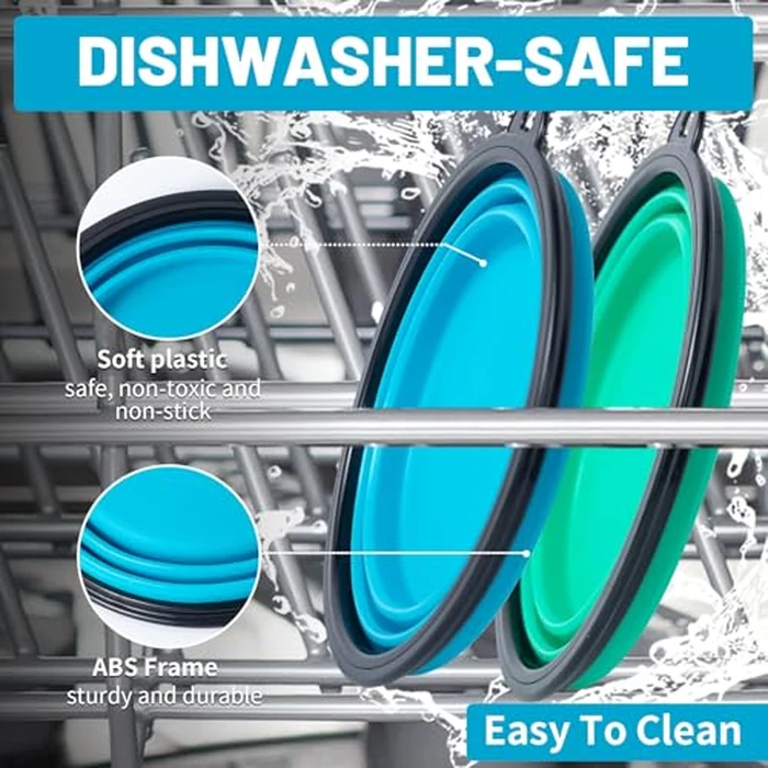 SLSON Dog Bowls Pet Collapsible Bowl with Cover Lids,2 Pack Dog Travel Bowls Portable Foldable Cat Water Dish Bowl for Pets Walking Parking Camping (Light Blue and Green, Medium) by SLSON - Image 6