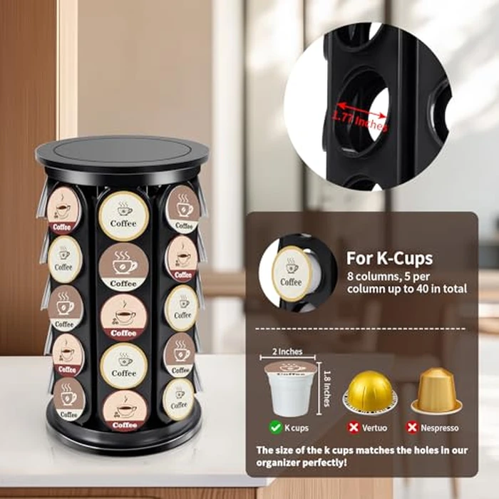 SAVORLIVING Coffee Pod Carousel Compatible with K-Cup Pods, K Cup Holder Holds 40 Coffee Capsule, New Modern Design for Kitchen Office Countertop or Coffees Station Organizer, Detachable (Black) by SAVORLIVING - Image 2