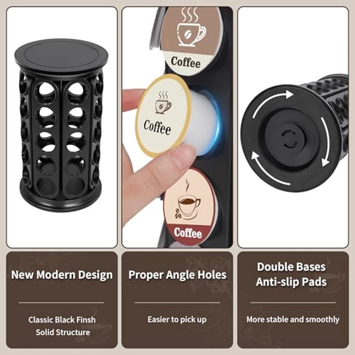 SAVORLIVING Coffee Pod Carousel Compatible with K-Cup Pods, K Cup Holder Holds 40 Coffee Capsule, New Modern Design for Kitchen Office Countertop or Coffees Station Organizer, Detachable (Black) by SAVORLIVING - Image 3