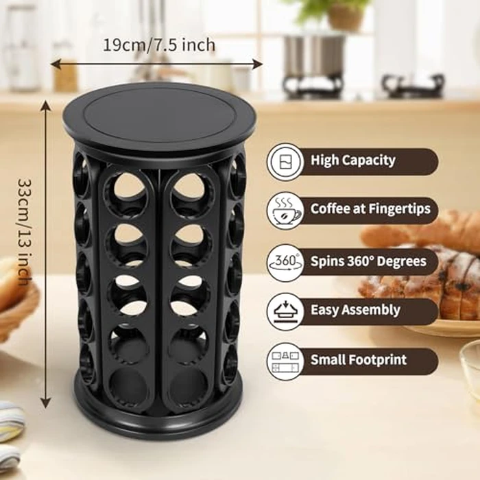 SAVORLIVING Coffee Pod Carousel Compatible with K-Cup Pods, K Cup Holder Holds 40 Coffee Capsule, New Modern Design for Kitchen Office Countertop or Coffees Station Organizer, Detachable (Black) by SAVORLIVING - Image 5