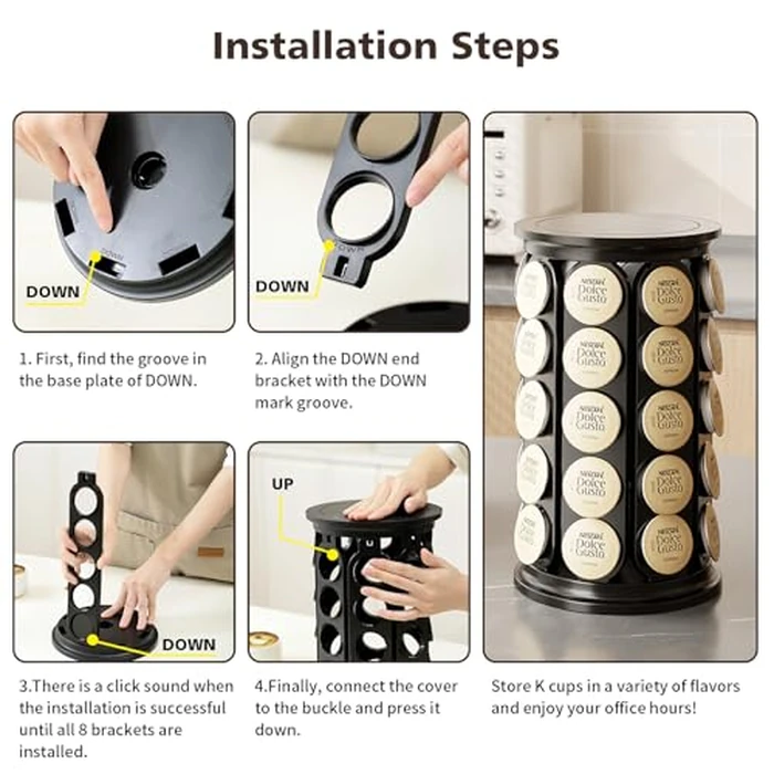 SAVORLIVING Coffee Pod Carousel Compatible with K-Cup Pods, K Cup Holder Holds 40 Coffee Capsule, New Modern Design for Kitchen Office Countertop or Coffees Station Organizer, Detachable (Black) by SAVORLIVING - Image 8
