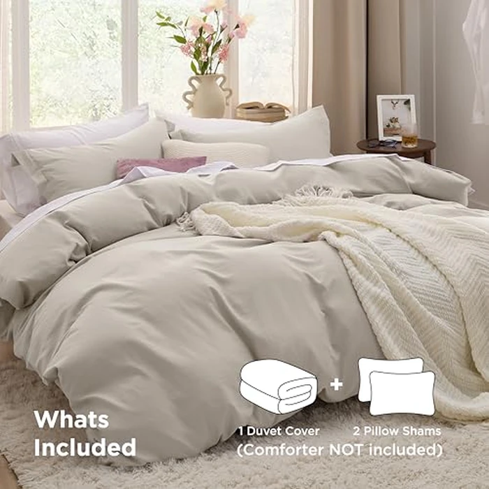 Bedsure Oversized Queen Duvet Cover - 3 Pieces Prewashed Cotton-Like Polyester Extra Soft Bedding Set, Includes 1 Duvet Cover 98x98 Inches with Zipper Closure & 2 Pillow Shams, Linen, No Comforter by Bedsure - Image 2