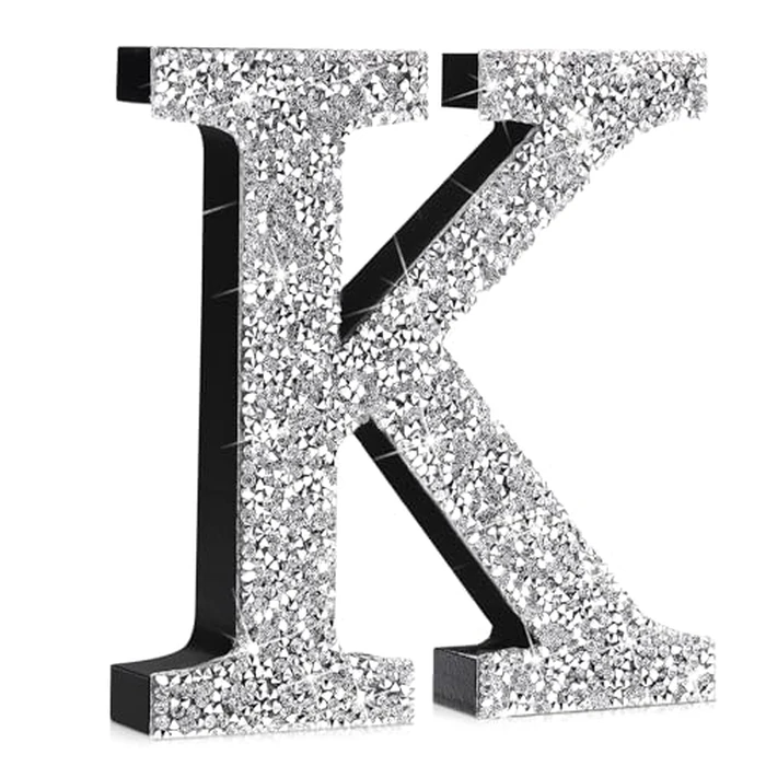 Qunclay Silver Crystal Diamond Bling Letters Crushed Diamond Decoration Wooden Glitter Letter with Screw and Hooks Rhinestone Gift for Wedding Y2k Mcbling Bedroom Wall Decor(Letter K,8''l X 8''w) by Qunclay - Used - Like New condition - US$12.27