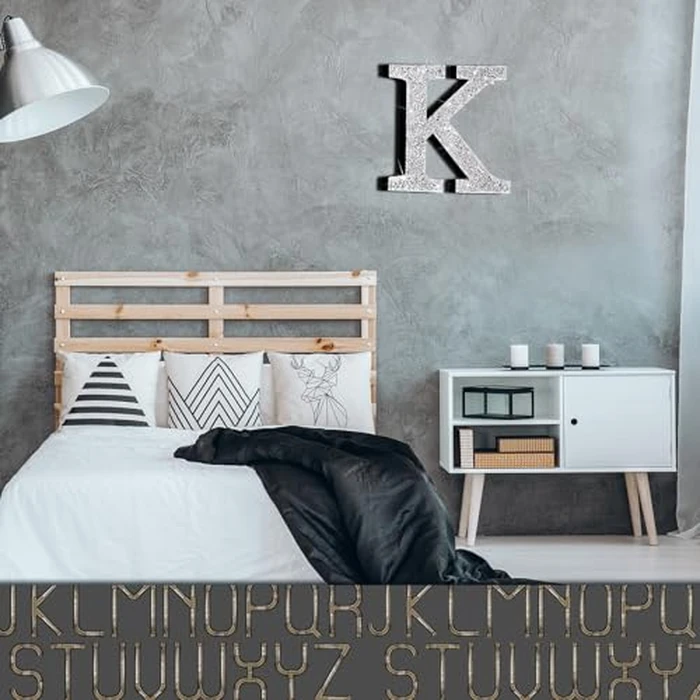 Qunclay Silver Crystal Diamond Bling Letters Crushed Diamond Decoration Wooden Glitter Letter with Screw and Hooks Rhinestone Gift for Wedding Y2k Mcbling Bedroom Wall Decor(Letter K,8''l X 8''w) by Qunclay - Image 5