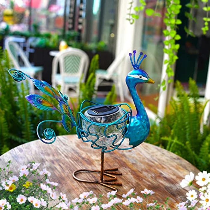 HONGLAND Solar Peacock Statue Light, Solar Animal LED Lights Outdoor, Solar Power Figurine Waterproof Metal Peacock Yard Art for Pathway Patio Backyard Decoration Lawn Ornaments, Peacock Blue by HONGLAND - Image 5