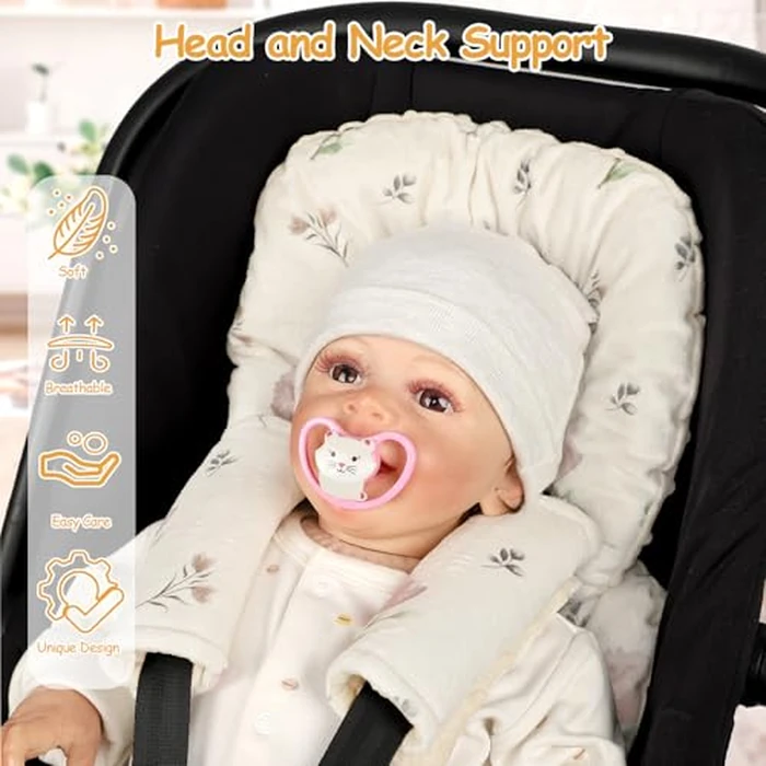 Infant Car Seat Insert with 2 Strap Pads, Super Soft Carseat Head and Body Support for Baby Boys and Girls, Reversible Newborn Car Seat Insert Cushion for Strollers, Bouncers, Swing, Simple Flowers by SWESEN - Image 2