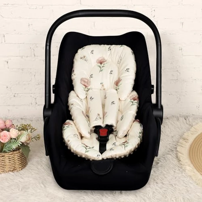 Infant Car Seat Insert with 2 Strap Pads, Super Soft Carseat Head and Body Support for Baby Boys and Girls, Reversible Newborn Car Seat Insert Cushion for Strollers, Bouncers, Swing, Simple Flowers by SWESEN - Image 3