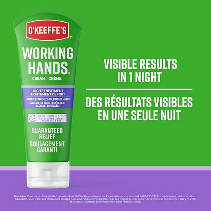 O'Keeffe's Working Hands Night Treatment Hand Cream, Restorative Lotion Works While You Sleep, Deep Conditioning Oils, 3oz/85g Tube, White (Pack of 1) by O'Keeffe's - Image 4